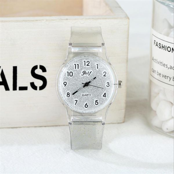 JHlF marque coréenne mode Promotion Quartz dames montres décontracté personnalité étudiant femmes montre blanc Transparent plastique bande G3189