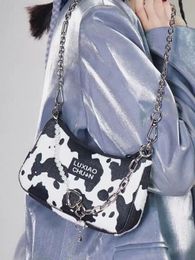 JIAERDI vache imprimer Y2k sacs à bandoulière femme Harajuku Vintage chaîne Chic sous les bras sacs dames rétro sacs à main sac à bandoulière pour les femmes 240226