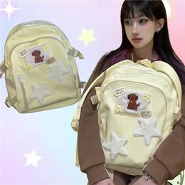 JIAERDI Harajuku Star Y2k Mochila femmes chien broderie Chic grande capacité sacs à dos décontractés femme Vintage jaune sac à dos 240226