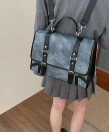 JIAERDI Preppy Style Jk sac à dos femmes automne poignée en cuir sacs à dos porte-documents dames Harajuku esthétique bleu cartable 240226