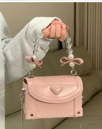 JIAERDI Zoete Roze Messenger Bag Vrouwen Fairycore Esthetische Handvat Parelketting Crossbody Tassen Dames Harajuku Hart Y2k Handtas 240223