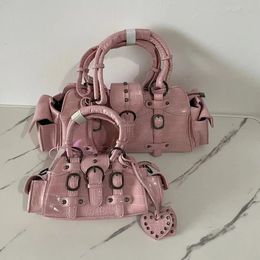 Jiaerdi Vintage Pink Messenger Bag Women Y2K Grunge Rivet Handle Luxe designer tas vrouwelijke Fairycore esthetische tas 240320