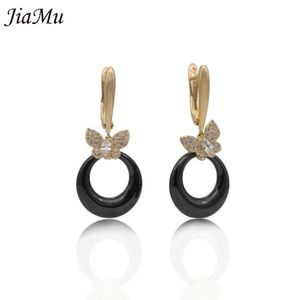 Jiamu nuevo 585 Rose Gold Natural Natural White Ceramicing Parring Golden Butterfly Zircon Drop Posting Party Party C1338297
