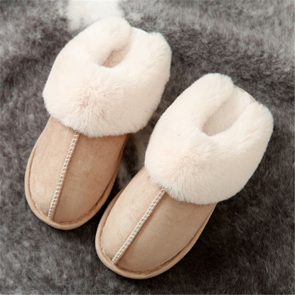 Jianbudan peluche à la maison chaude pantoufles plates plates légères molles Hiver confortables femmes coton chaussures coton intérieurs plissages en peluche aea hoe pluh lipper