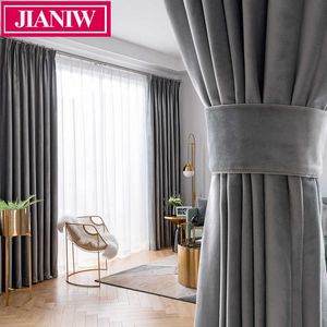 Jianiw Solid Luxueux Velvet Blackout Rideau Super Soft Fenêtre Rideaux Drapes Shades pour Salon Chambre Custom Made 210712
