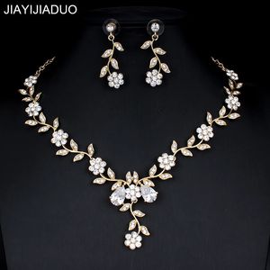 Jiayijiaduo Klassieke Bruidssieraden Sets voor Dames Jurken Accessoires Kubieke Ketting Oorbellen Set Goud Kleur Bruiloft 240202