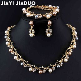 Jiayijiaduo chaud Imitation perle collier de mariage boucles d'oreilles ensembles bijoux de mariée pour les femmes élégant fête cadeau Costume de mode