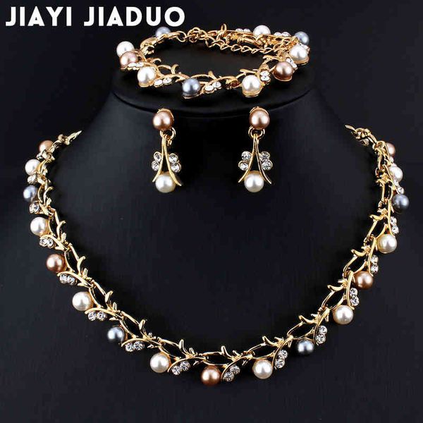 Jiayijiaduo chaud Imitation perle collier de mariage boucles d'oreilles ensembles bijoux de mariée pour les femmes élégant fête cadeau Costume de mode