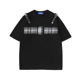 Jiayiku Vêtements pour hommes T-shirt personnalisé de marque de mode de rue américaine avec conception à double boucle d'épaule se sentant petit, haut, ample à manches courtes