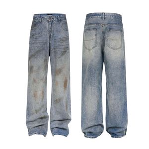 Jiayiku Wear American Cleanfit Dirty Dyed Old Washed Blue Light Jeans Pantalon long à manches droites pour hommes et femmes