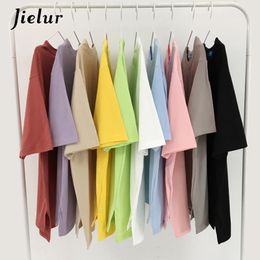 Jielur 10 Couleurs Bonbons Solide Couleur T-shirt coréen pour les femmes Slim Harajuku Tees Top Femme Lâche Blanc T-shirts D'été Dropshiping T200110