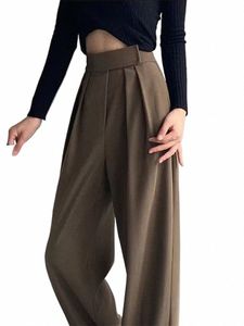 jielur Bruine Wijde Pijpen Vrouwen Klassieke Pak Broek Vintage Palazzo Kantoor Elegante Casual Zwarte Broek Vrouwelijke Hoge Taille Broek p6wM #