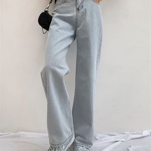 Jielur Chic Casual Dames Jeans Hoge Taille Denim Zwart Wit Light-Blue Street Washed Wide Pen Pants Female Girls 220310