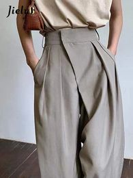 Jielur caqui pierna ancha pantalones para mujer holgados clásico vintage oficina dama elegante pantalones casuales trabajo femenino cintura alta 240309