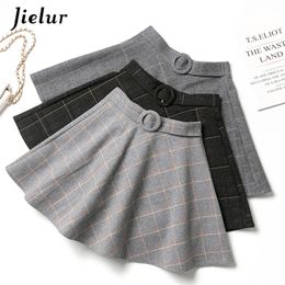 Jielur Plaid Femmes Jupe Hiver Mince Noir Saia Faldas Chic Mini A-ligne Jupe Haute Wiast Zipper Jupes Femmes Automne S-XXL 220505