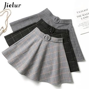 Jielur Plaid Femmes Jupe Hiver Slim Noir Saia Faldas Chic Mini A-ligne Haute Wiast Zipper s Femmes Automne S-XXL 220317