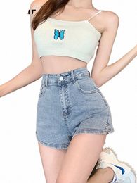 Jielur Blanc Jean Shorts Femmes Été Taille Haute Solide Chaud Jeans Courts Dames Coréen Élastique Taille Haute Denim Shorts Femmes M7Y2 #