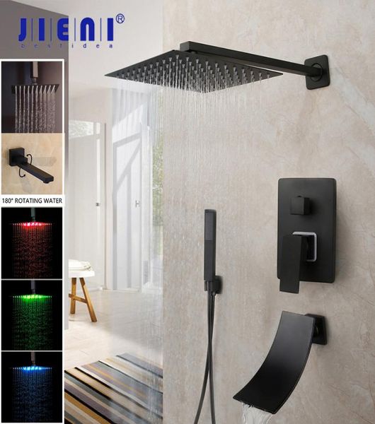 Jieni 816 pulgadas de lluvia negra mate grifo de ducha bañera LED Bañera de lluvia Squit Shower Caza de cascada Spray Spray Faucet Faucet 10112304601