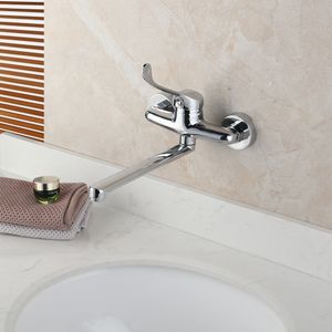 Jieni Brass Wall Murd Robinet Bathroom Bower Basin Sink Tap Chrome Handle Handle Spout Water Berger Recherche Hygiène Medical Hygiène Robinet