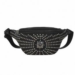 Jierotyx Womens Black Studded Bags Kunstleer Heuptas Fanny Pack Y2K Mey Heuptas Hip Belt Gothic Style Vintage Klinknagel W2tT #