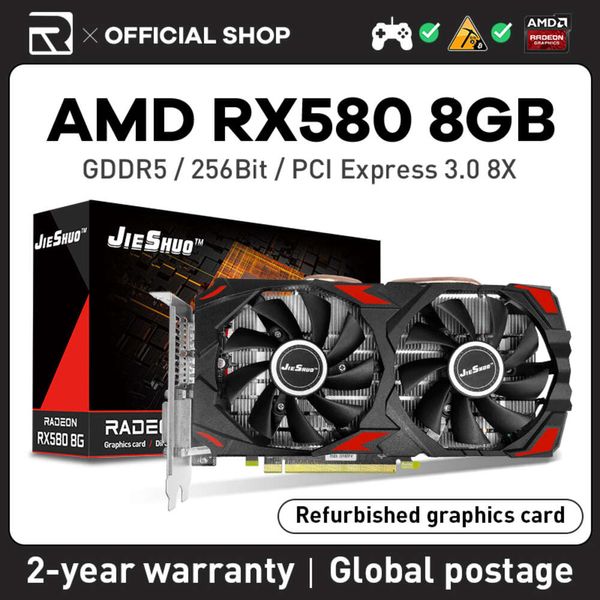 JIESHUO AMD RX 580 8GB 2048SP carte graphique de jeu GDDR5 256bit GPU rx580 8g adapté à l'ordinateur de bureau vidéo office 580 RX