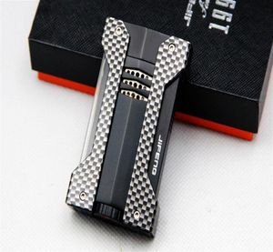 Jifeng Sigaren Attin Lighter Carbon Vezel met metalen winddicht 1 Torch rechte jet vlam lichter gebruik Butane Gas Boutique Gift Box267R3825462