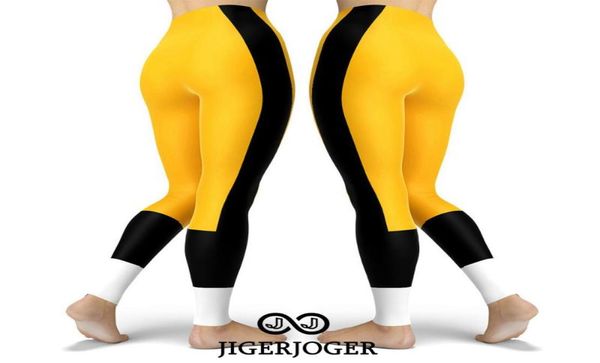 JIGERJOGER pantalons de yoga Leggings de sport Leggings de football de l'équipe de hockey cb hommes leggins pantalon d'entraînement de gymnastique jaune noir patchs blancs8556135