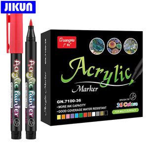 Jikun kleuren acryl markers borstel pennen voor stof rots schilderij pen keramisch glas canvas diy kaart maken kunstbenodigdheden