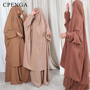 Jilbab 2 pièces sets les femmes musulmanes hijab robe de prière vêtements Abaya long khimar ramadan eid plain abayas vestime islamique robe 240423