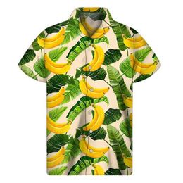 Jilf camisas casuales para hombres Banana Banana 3d Camisa impresa Hombres Vacaciones de verano Patrón de plantas tropicales Mangas cortas Camisas hawaianas Botón Aloha Blusa 240424