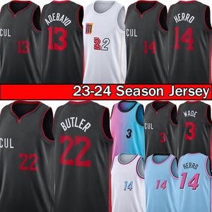 Jimmy Butler Dwyane Wade Basketball Jerseys Tyler Herro Bam Adebayo Miamis Heats Jersey 20223-24 City Jeugd Kind Stitched Pink White Ademende shirt