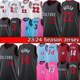 Jimmy Butler Tyler Herro Basketball Dwyane Wade Bam Adebayo Jersey Hommes 23-24 City Miamis Heats Maillots Jeune enfant Rose Blanc T-shirt respirant