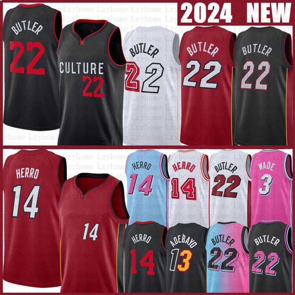 Jimmy Butler Tyler Herro Basketball Jersey Bam Ado Dwyane Wade Kyle Caleb Lowry Martin 2023 2024 City Rose Bleu Noir Maillots Rouge Blanc Chemise 22 14 3 13