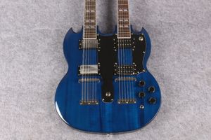 Jimmy Page 12 6 Cords 1275 Double Neck LED Zeppeli Page Ocean Blue Electric Guitar Humbucker Pickups, Couché à la queue