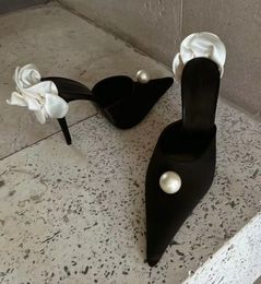 Jimmy Shoes de alta calidad Walkig Bridal Magda_Butrym Boda Sandalias Parlas Faux Pearls Faux Satin Mules 3D Rose High Heels EU35-42