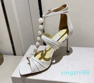 Jimmyness Choo Chaussure Perle Femmes Talons Sandales De Mariage Chaussures En Cuir Véritable Strass Bout Fermé Parti Brillant Bas Pompes Talon Haut