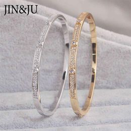 JINJU – bracelets à breloques couleur or pour femmes, cadeau d'anniversaire, en cuivre, zircone cubique, manchette, bijoux à la mode de dubaï, 253f