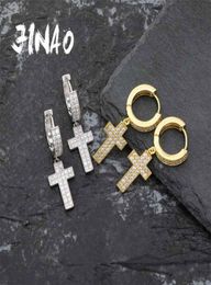 Jinao Cubic Zirconia Bling Iced Cross Earring Gold Silver Color Copper Matières d'oreilles pour hommes Bijoux Rock Hip Hop Hop 2106183163602