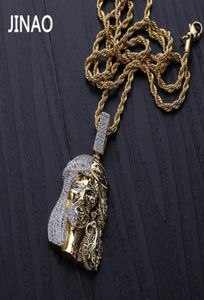 Jinao Gold Color Iced Out Out Chain Cubic Zirkon Religieuze Ghost Jezus hoofd Pendant Kettingen Mannen Geschenken Hip Hop Bling Sieraden X05092841958130