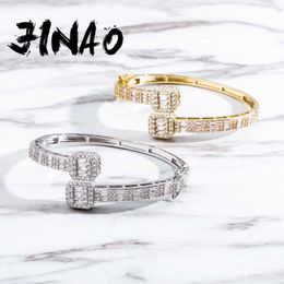 Jinao Alta calidad Iced Out Bling Square Cubic Zirconia Piedras Pulsera cubana Cadena Hip Hop Joyería Regalo para mujeres Q0720