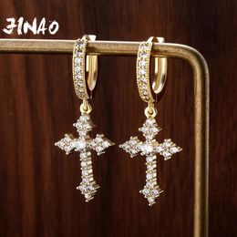 JINAO moda coreana Cruz Boucle Oreille mujer alta calidad helado encanto AAA CZ pendiente joyería de mujer para regalo 240220