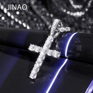 JINAO nouveau 925 Sterling Pico Harvey croix pendentif collier Micro pavé AAA + cubique zircone pierres pour cadeau Hip Hop bijoux Q0531