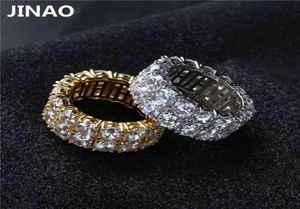 JINAO nuevo diseño oro plata Color plateado Micro pavimentado cadena de 2 filas gran circón brillante Hip Hop anillo de dedo para hombres mujeres 3669958