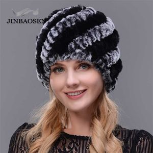 JINBAOSEN Moda de mujer Sombrero de conejo de piel Doble Punto cálido Visón natural Viaje de invierno Gorro de esquí turístico 211228