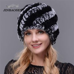 JINBAOSEN moda mujer conejo doble cálido tejido natural sombrero de piel de visón invierno viaje turístico gorro de esquí Y201024281I