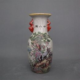Jingdezhen antigüedad cerámica qianlong jarrón pastel 18 grúa decoración del hogar gabinete piezas de exhibición antiguas jarrón Festival de Cerámica dec2603