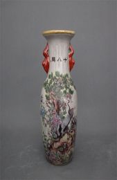 Jingdezhen Cerámica antigua Qianlong Pastel Vase 18 Crane Decoración Home Gabinete Piezas de exhibición antigua Festival de cerámica de cerámica Dec7211107