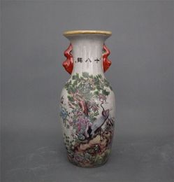 Jingdezhen antigüedad cerámica qianlong jarrón pastel 18 grúa decoración del hogar gabinete piezas de exhibición antiguas jarrón Festival de Cerámica dec7155865