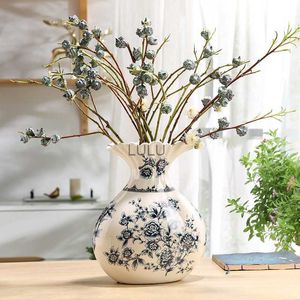 Jingdezhen céramique chinois rétro bleu et blanc porcelaine Vase ménage salon décoration arrangement Floral Vase HKD230823