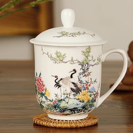 Jingdezhen Keramische theekop met deksel Bone China Water Kantoorvergadering Vup el Bedrijf Aangepaste pastel 240130